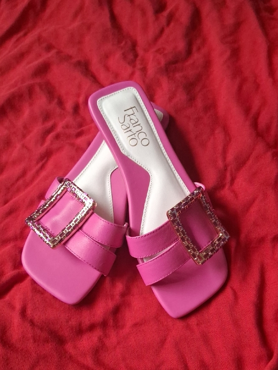 Franco Sarto Shoes - Franco Sarto Hot Pink Crystal Buckle Slide Mules